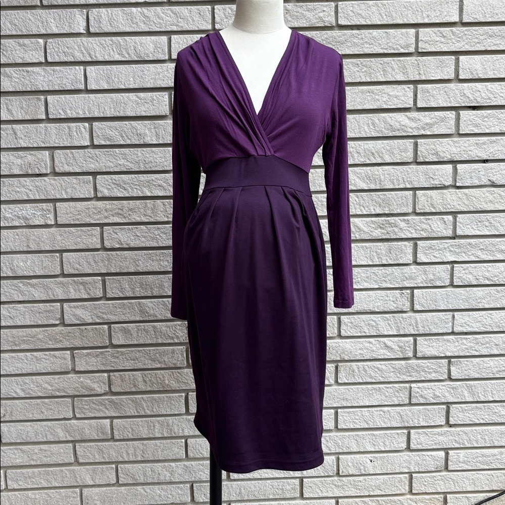 Rhonda Maternity Purple Colourblock Long Sleeve V-Neck Dress Size Medium